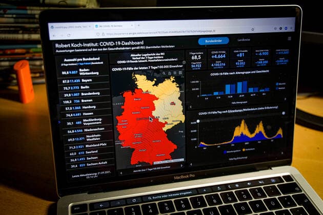 Coronavirus in Germany Covid 19 Dashboard of the Robert Koch Institute 21 09 2021 Robert Koch Institute 7 days Incidence 68.5 7 days Number of cases 56 922 COVID 19 cases 4 150 516 Addition of 4 664 compared to the previous day COVID 19 deaths 93 052 Addition of 81 compared to the previous day