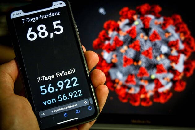 Coronavirus in Germany Covid 19 Dashboard of the Robert Koch Institute 21 09 2021 Robert Koch Institute 7 days Incidence 68.5 7 days Number of cases 56 922 COVID 19 cases 4 150 516 Addition of 4 664 compared to the previous day COVID 19 deaths 93 052 Addition of 81 compared to the previous day