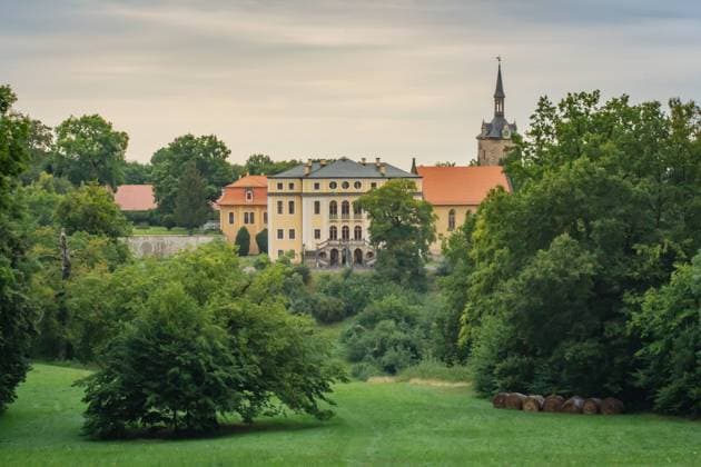 Europe Travel cultural trips in east Germany Thuringia Germany- Aug 2021: Ettersburg Castle and park near Weimar Ettersburg Thuringia Germany