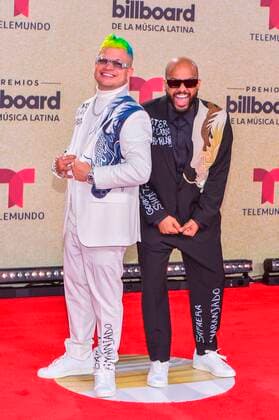 Puertorrican Duo Jowell and Randy poses on the red carpet at the Billboard Latin Music Awards, at the Watsco Center in Miami, Florida, USA, 23 September 2021. According to the organizers, the Billboard Latin Music Awards recognize the most popular albums, songs and performers in Latin music, based on the results of actual sales, streaming, radio broadcasts and social networks that provide information to the weekly Billboard charts. for a year. Red carpet of the 2021 Billboard Latin Music Awards in Miami !ACHTUNG: NUR REDAKTIONELLE NUTZUNG!  Copyright: xGiorgioxVierax USA1982 20210924-0a0fce653bc7f2d2e513051bfe607887fd4434de