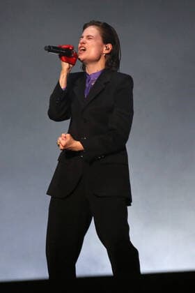 Christine and the Queens perform during the Global Citizen Live concert in Paris on Saturday, September 25, 2021. The concert, held at the base of the Eiffel Tower, is one of several taking place in cities around the world including New York, Los Angeles, London, Sydney, Lagos, Rio, Mumbai and Seoul. The event aims to raise awareness for issues related to the climate and ending poverty. PARI20210925027 DAVIDxSILPA