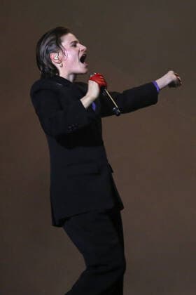 Christine and the Queens perform during the Global Citizen Live concert in Paris on Saturday, September 25, 2021. The concert, held at the base of the Eiffel Tower, is one of several taking place in cities around the world including New York, Los Angeles, London, Sydney, Lagos, Rio, Mumbai and Seoul. The event aims to raise awareness for issues related to the climate and ending poverty. PARI20210925031 DAVIDxSILPA