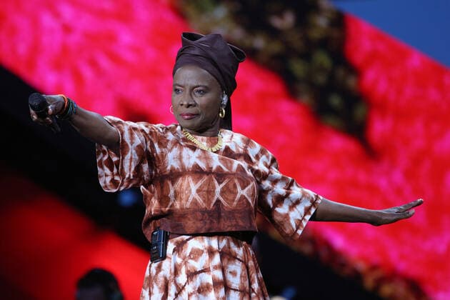 Angelique Kidjo performs during the Global Citizen Live concert in Paris on Saturday, September 25, 2021. The concert, held at the base of the Eiffel Tower, is one of several taking place in cities around the world including New York, Los Angeles, London, Sydney, Lagos, Rio, Mumbai and Seoul. The event aims to raise awareness for issues related to the climate and ending poverty. PARI20210925022 DAVIDxSILPA