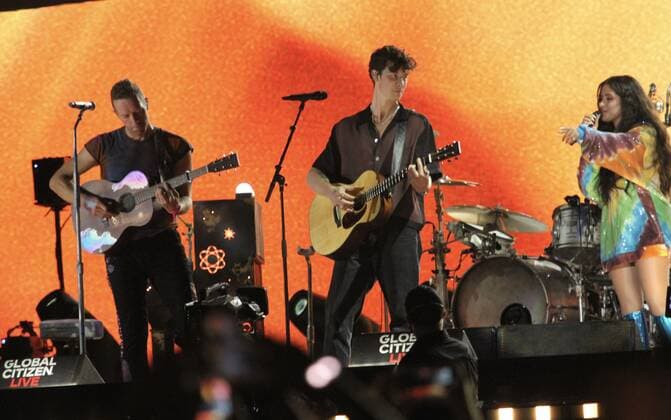 September 25, 2021, New York, USA: Coldplay performs during The Global Citizen Live at Central Park lawn in New York to the delight of fans. The band sang with some invited artists like Billie Eilish, Cabello, Shawn Mendes and an African singer. To get into the event, there is need of vaccine proof for everyone.  Copyright: xNiyixFotex