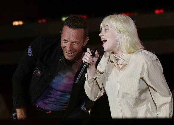 Chris Martin and Billie Eilish perform at Global Citizen Live in New York City on Saturday, September 25, 2021. Global Citizen Live is a 24-hour global event starting on September 25 to unite the world to defend the planet and defeat poverty.  NYP20210925195A JOHNxANGELILLO