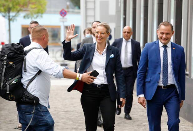 Alice Weidel, top candidate of the AfD , Tino Chrupalla, top candidate of the AfD, Germany, Berlin, Federal Press Conference, Topic AfD On the federal and state elections