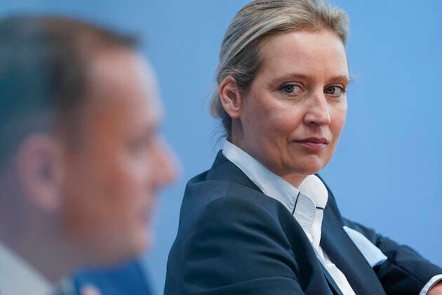 Federal Press Conference AfD On the Bundestag and state parliament elections Current,27 09 2021,Berlin,Alice Weidel, top AfD candidate together with Tino Chrupalla, top AfD candidate at the Federal Press Conference on AfD On the Bundestag and state parliament elections Berlin Berlin Germany