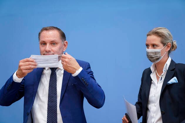 Bundespressekonferenz AfD - Zu den Bundestags- und Landtagswahlen Aktuell,27.09.2021,Berlin,Alice Weidel, Spitzenkandidatin der AfD gemeinsam mit Tino Chrupalla, Spitzenkandidat der AfD bei der Bundespressekonferenz zum Thema AfD - Zu den Bundestags- und Landtagswahlen Berlin Berlin Deutschland *** Federal Press Conference AfD On the Bundestag and state parliament elections Current,27 09 2021,Berlin,Alice Weidel, top AfD candidate together with Tino Chrupalla, top AfD candidate at the Federal Press Conference on AfD On the Bundestag and state parliament elections Berlin Berlin Germany