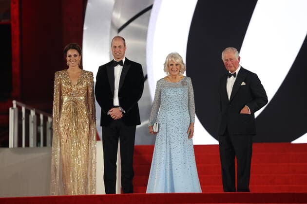 . 28 09 2021. Prince Charles and Camilla , Prince William and Kate Middleton , The Duke and Duchess of Cambridge arriving at the No Time To Die world premiere in London.  xStephenxLockx xi-Imagesx IIM-22624-0077