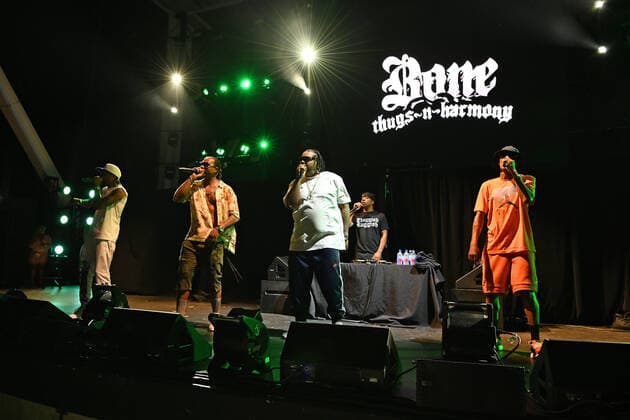 MIAMI FL - SEPTEMBER 27: Bone Thugs-n-Harmony perform during the TLC CrazySexyCool Anniversary Tour at the FPL Solar Amphitheater at Bayfront Park on September 27, 2021 in Miami, Florida. Copyright: xmpi04x