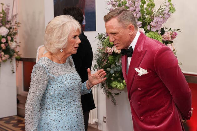 . 28 09 2021. London, United Kingdom. Prince Charles and Camilla with Daniel Craig at the No Time To Die world premiere in London.  xi-Imagesx IIM-22624-0161