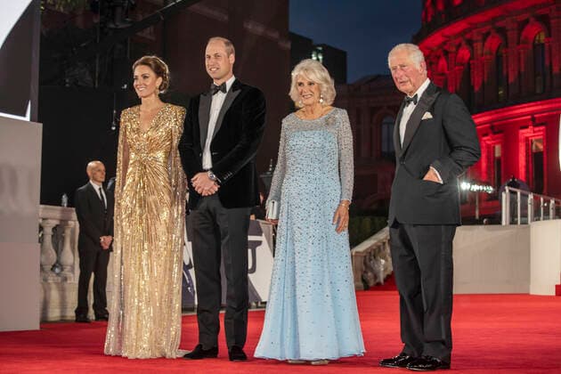 . 28 09 2021. London, United Kingdom. Prince William and Kate Middleton, the Duke and Duchess of Cambridge with Prince Charles and Camilla, at the No Time To Die world premiere in London.  xi-Imagesx IIM-22624-0170