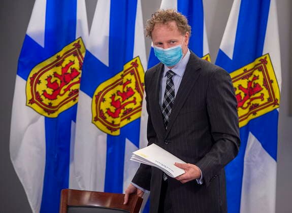 September 29, 2021, HALIFAX, NS, Canada: Nova Scotia Finance Minister Allan MacMaster arrives at a news conference to provide an update on Budget 2021-22 in Halifax on Wednesday, Sept. 29, 2021. HALIFAX Canada  - ZUMAc35_ 20210929_zaf_c35_009 Copyright: xAndrewxVaughanx