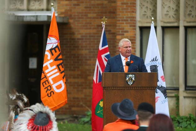 September 30, 2021, Toronto, on, Canada: Ontario Premier Doug Ford speaks at a ceremony to commemorate the first National Day for Truth and Reconciliation at Massey College in Toronto on Thursday, September 30, 2021. Toronto Canada  - ZUMAc35_ 20210930_zaf_c35_024 Copyright: xEvanxBuhlerx