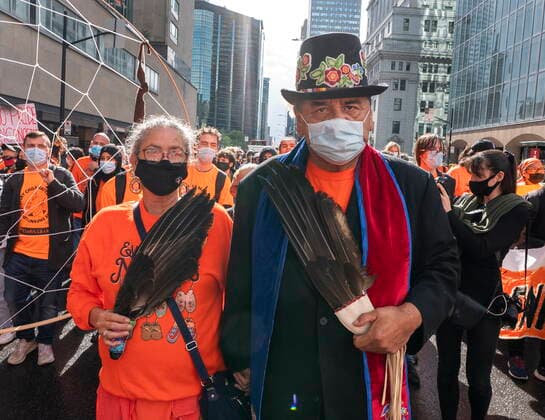 September 30, 2021, Montreal, PQ, Canada: People take part in a march to mark the first National Day for Truth and Reconciliation Thursday, September 30, 2021 in Montreal. Montreal Canada  - ZUMAc35_ 20210930_zaf_c35_088 Copyright: xRyanxRemiorzx