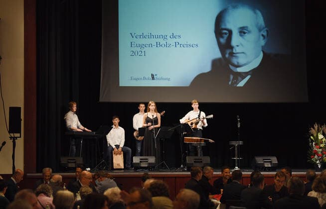 Rottenburg 30 09 2021 Award of the Eugen Bolz Prize 2021 EBG School Band ulmer