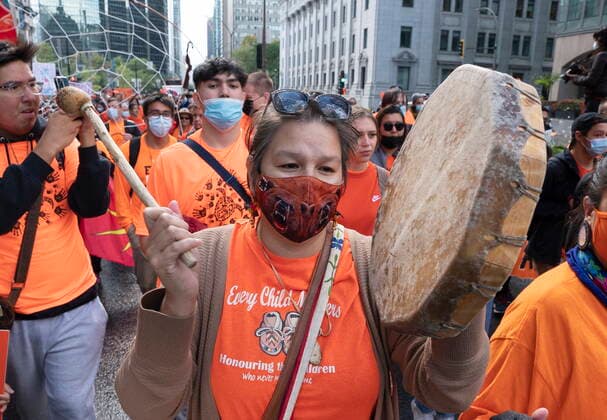 September 30, 2021, Montreal, PQ, Canada: People take part in a march to mark the first National Day for Truth and Reconciliation Thursday, September 30, 2021 in Montreal. Montreal Canada  - ZUMAc35_ 20210930_zaf_c35_092 Copyright: xRyanxRemiorzx