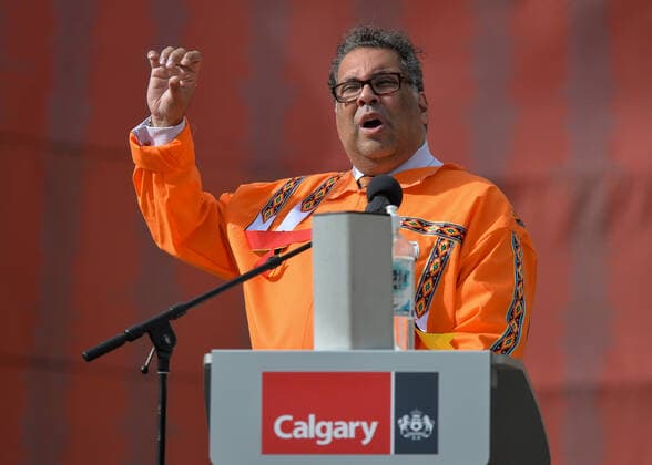 Calgary Commemorates Canada s First National Day For Truth And Reconciliation Naheed Nenshi, the 36th mayor of Calgary speaks during an outdoor official ceremony at Fort Calgary, as the City of Calgary commemorates Orange Shirt Day, and observes the first National Day for Truth and Reconciliation (a federal statutory holiday). On Thursday, 30 September 2021, in Fort Calgary, Calgary, Alberta, Canada. Calgary Canada widak-calgaryc210930_npURN  Copyright: xArturxWidakx