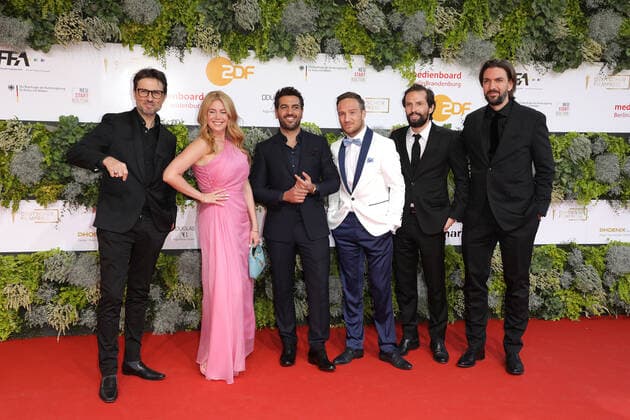 Simon Verhoeven, Palina Rojinski, Elyas M Barek, Frederick Lau, Quirin Berg and Max Wiedemann arriving at the German Film Award ceremony on 1 09 2021 in Berlin German Film Award 2021 in Berlin Arrival Red Carpet