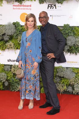 Andrea Lüdke and Pierre Sanoussi Bliss arriving for the German Film Award ceremony on 1 09 2021 in Berlin German Film Award 2021 in Berlin Arrival Red Carpet