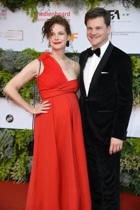 Benjamin Herrmann with pregnant girlfriend Caroline Rosales German Film Award 2021 at Palais am Funkturm Messe Berlin in Berlin on 01 10 2021