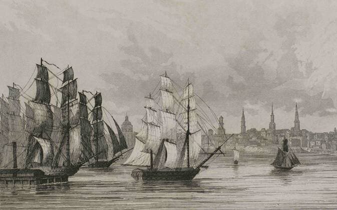 American Revolutionary War. Siege of Boston (April 19, 1775 - March 17, 1776). Departure of the British fleet. On March 17, 1776, British forces were forced to evacuate the city of Boston following General George Washington™s successful placement of fortifications and artillery on Dorchester Heights, which overlooks Boston fom the south. Engraving by Petit. Panorama Universal. History of the United States of America, from 1st edition of Jean B.G. Roux de Rochelle s Etats-Unis d AmÃ rique in 1837. Spanish edition, printed in Barcelona, 1850. 953_05_353-38094