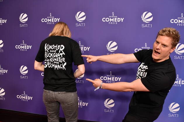 Comedian Hazel Brugger and her husband Thomas Spitzer arrive at the 2021 German Comedy Awards ceremony