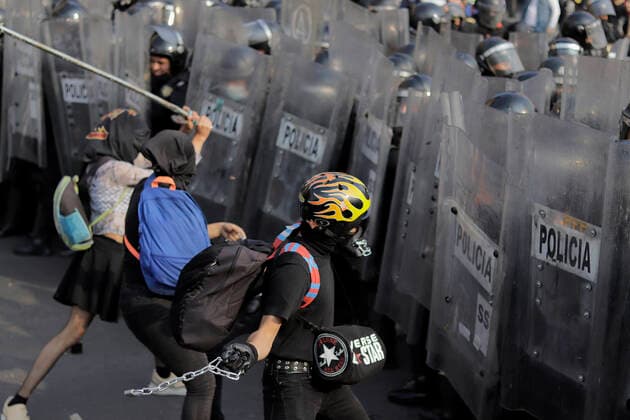 53rd Anniversary Of The Massacre Of Tlatelolco, Mexico Members of the Black Bloc clash with police on Eje Central in Mexico City as they march towards the Zocalo of the capital to mark the 53rd anniversary of the Tlatelolco Massacre that took place on 2 October 1968 in the square. Mexico City Mexico vieyra-notitle211002_npbwD  Copyright: xGerardoxVieyrax