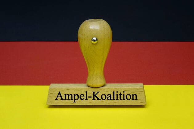 stamp and ampel coalition stamp and ampel coalition, 04 10 2021, Borkwalde, Brandenburg, On a Germany flag is a stamp with the writing ampel coalition
