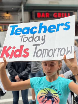 NEW YORK, NY - OCTOBER 4: View of the Teachers March Against Vaccine Mandate in New York City on October 4, 2021. Copyright: xRainmakerxPhotox