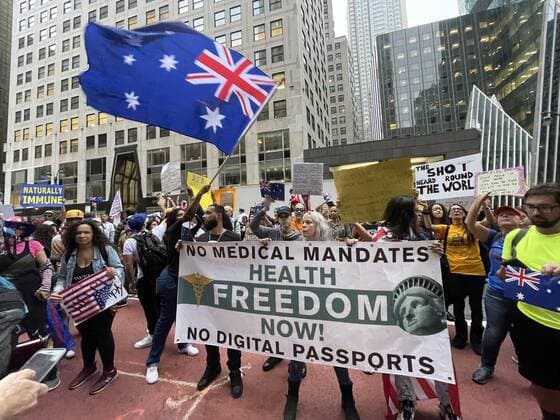 NEW YORK, NY - OCTOBER 4: view of the Teachers March Against Vaccine Mandate in New York City on October 4, 2021. Copyright: xRainmakerxPhotox