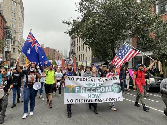 NEW YORK, NY - OCTOBER 4: view of the Teachers March Against Vaccine Mandate in New York City on October 4, 2021. Copyright: xRainmakerxPhotox