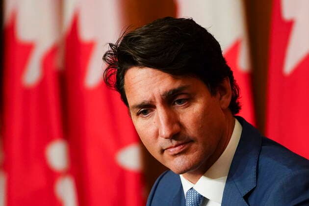 October 6, 2021, Ottawa, on, Canada: Prime Minister Justin Trudeau listens to Minister of Finance Chrystia Freeland, not seen, during a press conference in Ottawa on Wednesday, Oct. 6, 2021. Ottawa Canada  - ZUMAc35_ 20211006_zaf_c35_014 Copyright: xSeanxKilpatrickx