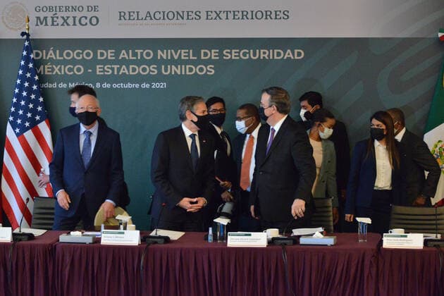 US Secretary of State Antony Blinken Visit To Mexico MEXICO CITY, MEXICO - OCTOBER 8, 2021: Secretary of State of the United States Antony Blinken, meets with the Mexico™s Foreign Affairs Minister Marcelo Ebrard during High Level Dialogue on Security Mexico-USA to discuss security and health issues at the Ministry of Foreign Affairs. On October 8, 2021 in Mexico City, Mexico. (Photo by Carlos Tischler Eyepix Group). Copyright: xCarlosxTischlerx xEyepixxGroupx EYEPIXGROUP_CT_08102021_16653