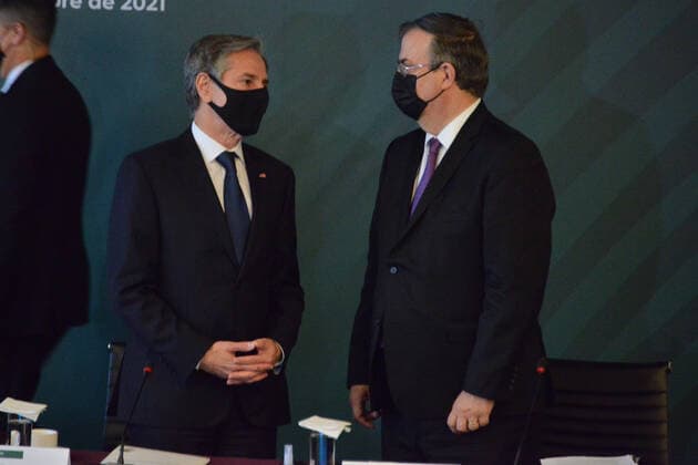 US Secretary of State Antony Blinken Visit To Mexico MEXICO CITY, MEXICO - OCTOBER 8, 2021: Secretary of State of the United States Antony Blinken, meets with the Mexico™s Foreign Affairs Minister Marcelo Ebrard during High Level Dialogue on Security Mexico-USA to discuss security and health issues at the Ministry of Foreign Affairs. On October 8, 2021 in Mexico City, Mexico. (Photo by Carlos Tischler Eyepix Group). Copyright: xCarlosxTischlerx xEyepixxGroupx EYEPIXGROUP_CT_08102021_16655