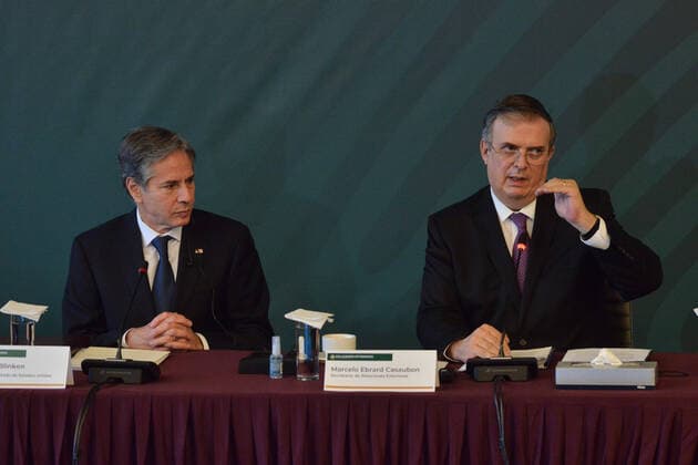 US Secretary of State Antony Blinken Visit To Mexico MEXICO CITY, MEXICO - OCTOBER 8, 2021: Secretary of State of the United States Antony Blinken, meets with the Mexico™s Foreign Affairs Minister Marcelo Ebrard during High Level Dialogue on Security Mexico-USA to discuss security and health issues at the Ministry of Foreign Affairs. On October 8, 2021 in Mexico City, Mexico. (Photo by Carlos Tischler Eyepix Group). Copyright: xCarlosxTischlerx xEyepixxGroupx EYEPIXGROUP_CT_08102021_16661