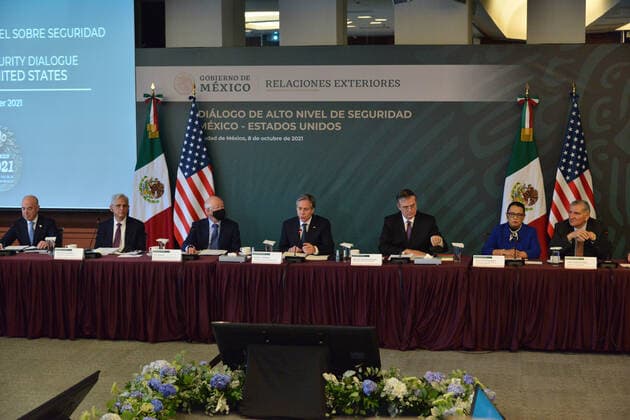 US Secretary of State Antony Blinken Visit To Mexico MEXICO CITY, MEXICO - OCTOBER 8, 2021: Secretary of State of the United States Antony Blinken, meets with the Mexico™s Foreign Affairs Minister Marcelo Ebrard during High Level Dialogue on Security Mexico-USA to discuss security and health issues at the Ministry of Foreign Affairs. On October 8, 2021 in Mexico City, Mexico. (Photo by Carlos Tischler Eyepix Group). Copyright: xCarlosxTischlerx xEyepixxGroupx EYEPIXGROUP_CT_08102021_16664
