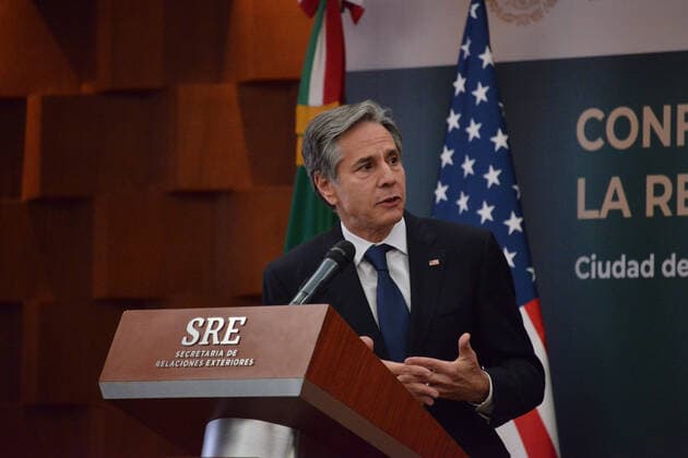 Antony Blinken ˜Bilateral Relationship Mexico-United States™ Press Conference MEXICO CITY, MEXICO - OCTOBER 8, 2021: Secretary of State of the United States Antony Blinken, speaks during the press conference of the ˜Bilateral relationship Mexico-United States™ as part of his working visit to Mexico at Foreign Affairs Secretariat of Mexico. On October 8, 2021 in Mexico City, Mexico. (Photo by Carlos Tischler Eyepix Group) Copyright: xCarlosxTischlerx xEyepixxGroupx EYEPIXGROUP_CT_08102021_16771