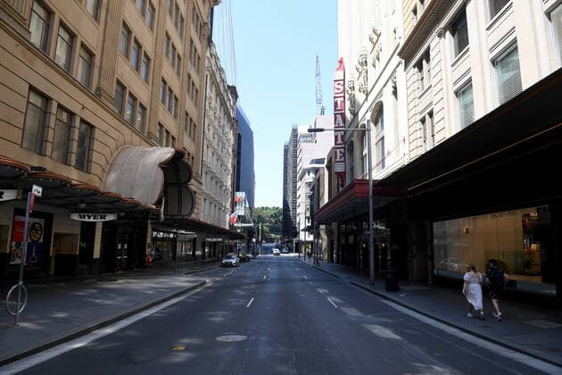 NSW CORONAVIRUS COVID19, Market street is seen in Sydney, Saturday, October 9, 2021. NSW is set to surpass another COVID-19 vaccination milestone, all but guaranteeing the state becomes one of the most vaccinated jurisdictions on the planet. ( NO ARCHIVING, EDITORIAL USE ONLY, NO USE IN BOOKS WITHOUT CONSENT SYDNEY NSW AUSTRALIA  Copyright: xDANxHIMBRECHTSx 20211009001584351265