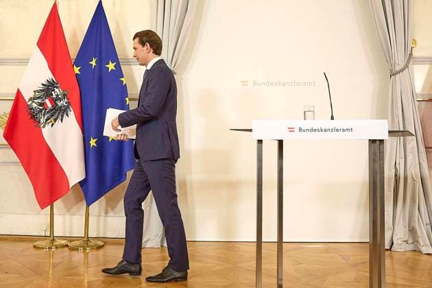 (211009) -- VIENNA, Oct. 9, 2021 -- Austrian Chancellor Sebastian Kurz is seen at a press conference in Vienna, Austria, on Oct. 9, 2021. Austrian Chancellor Sebastian Kurz announced his resignation on Saturday and proposed Foreign Minister Alexander Schallenberg as his successor. (Photo by Xinhua) AUSTRIA-VIENNA-CHANCELLOR-KURZ-RESIGNATION-ANNOUNCEMENT GeorgesxSchneider 