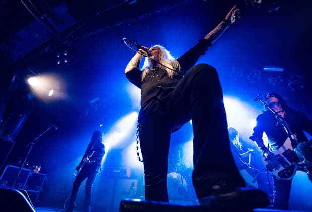 Grand Rezerva Malmo, Sweden. 08th, October 2021. The Swedish rock band Grand Rezerva performs a live concert at Kulturbolaget in Malmoe. Here vocalist Michael C. Svensson is seen live on stage. Malm? Sweden  Copyright: xGonzalesxPhoto JoexMillerx