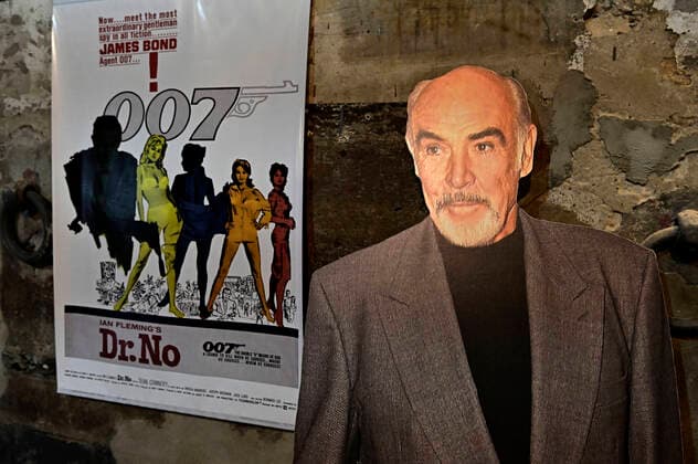 Bond exhibition from 25 09 31 10 2021 in the LWL Industrial Museum Zeche Hannover in Bochum,city in the Ruhr area in the federal state North Rhine Westphalia NRW James Bond actor Sean Connery as a cardboard figure,photographed on 13 09 2021 Â