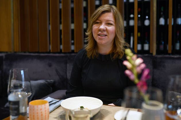 MOSCOW, RUSSIA - OCTOBER 16, 2021: Tatyana Mann, Simple Group Managing Director for Restaurant Projects, visits the Grand Cru restaurant awarded a Michelin star. Maxim Grigoryev TASS  TS114604