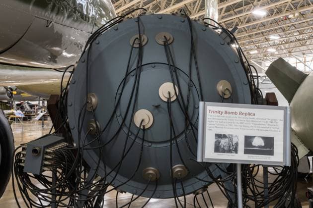 An inert replica of the Trinity Bomb, the first nuclear device to be detonated, 16 July 1945 in New Mexico. Hill Air Force Base Hill Aerospace Museum Utah United States Copyright: xJonxG.xFullerx 2153-JGF-weapons-Trinity Bomb-US-UT