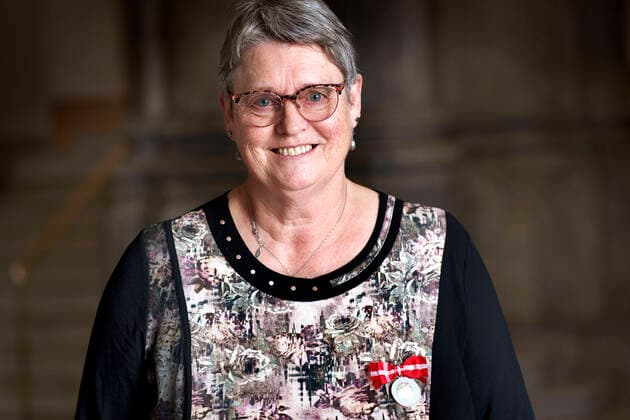 Senior teacher at Randers Special School Karin Skovboe, OErsted, thanked for the Medal of Merit at the audience at Christians Castle on Monday 18 October 2021, Copenhagen  Copyright: KeldxNavntoft KeldxNavntoftx COP101 spdk20211018-152054-L