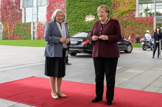Berlin GER, Berlin, 18 10 21, Mary May Simon with German Chancellor Angela Merkel Picture appointment at the welcoming of Governor General of Canada Mary May Simon by BKin Dr Angela Merkel, 18 10 2021, Copyright: xEibner-Pressefotox EP_EER