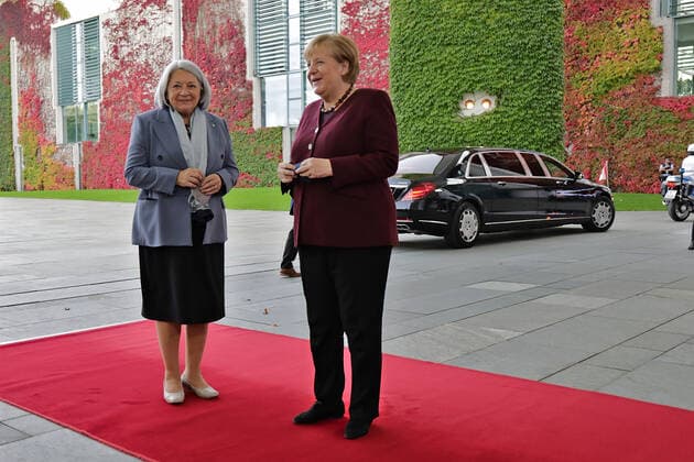 State Visit of the Governor General of Canada to Berlin State Visit of Mary May Simon, Governor General of Canada, and Whit Fraser to Berlin at the Federal Chancellery with Chancellor Angela Merkel Berlin Berlin GER