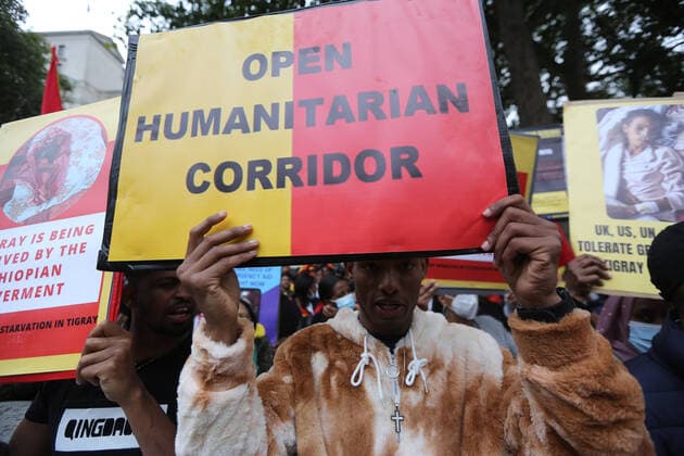 October 19, 2021, London, England, United Kingdom: Hundreds staged a protest in Whitehall against thet war in EthiopiaÃ¢â‚¬â ¢s Tigray region. The war-torn northern region has been the location of a conflict between pr London United Kingdom - ZUMAs262 20211019_zip_s262_098 Copyright: xTayfunxSalcix