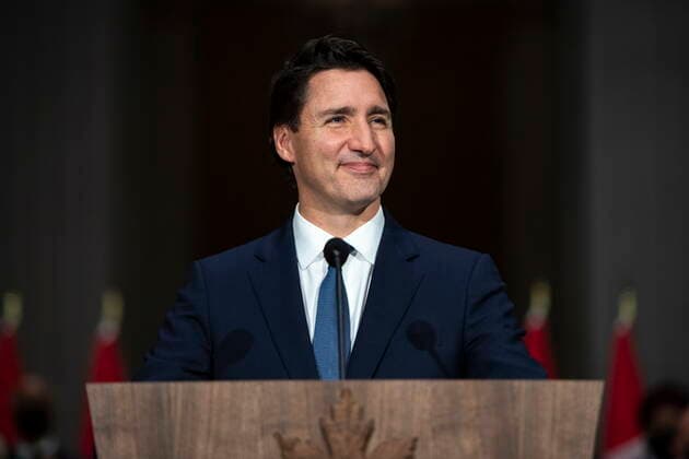 October 26, 2021, Ottawa, ON, CAN: Prime Minister Justin Trudeau speaks at a news conference after the federal cabinet was sworn in, in Ottawa, on Tuesday, Oct. 26, 2021. Ottawa CAN  - ZUMAc35_ 20211026_zaf_c35_219 Copyright: xJustinxTangx