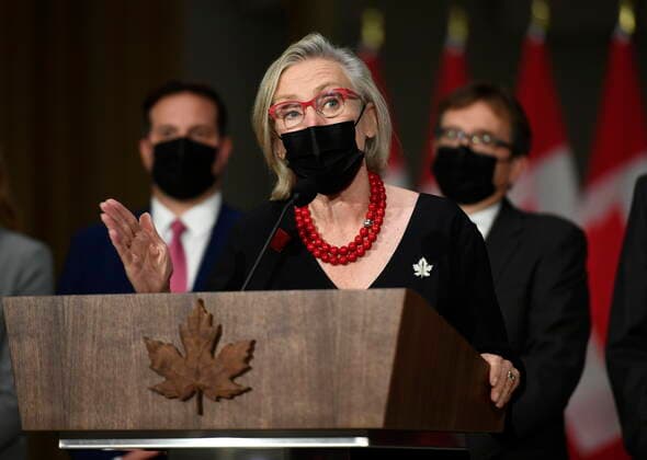 October 26, 2021, Ottawa, ON, CAN: Minister of Mental Health and Addictions and Associate Minister of Health Carolyn Bennett at a news conference after the federal cabinet was sworn in, in Ottawa, on Tuesday, Oct. 26, 2021. Ottawa CAN  - ZUMAc35_ 20211026_zaf_c35_272 Copyright: xJustinxTangx